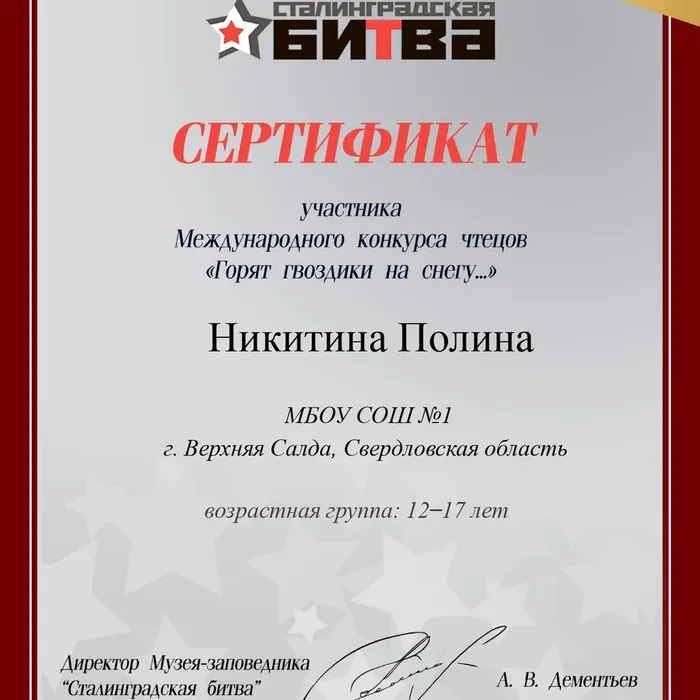 Международный конкурс чтецов «Горят гвоздики на снегу...»